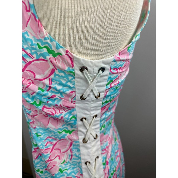 Lilly Pulitzer Delia Tie Lace Up Side Shift Dress Lobstah Roll Lobster Size 4 - Picture 11 of 14